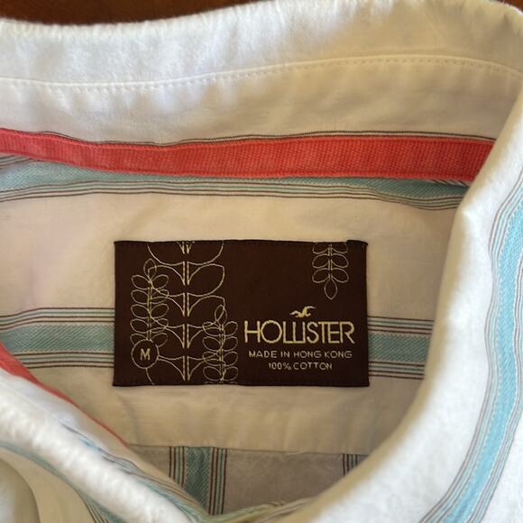 Hollister Mens Size M White & Blue Striped Buttoned Down Shirt - Picture 3 of 8